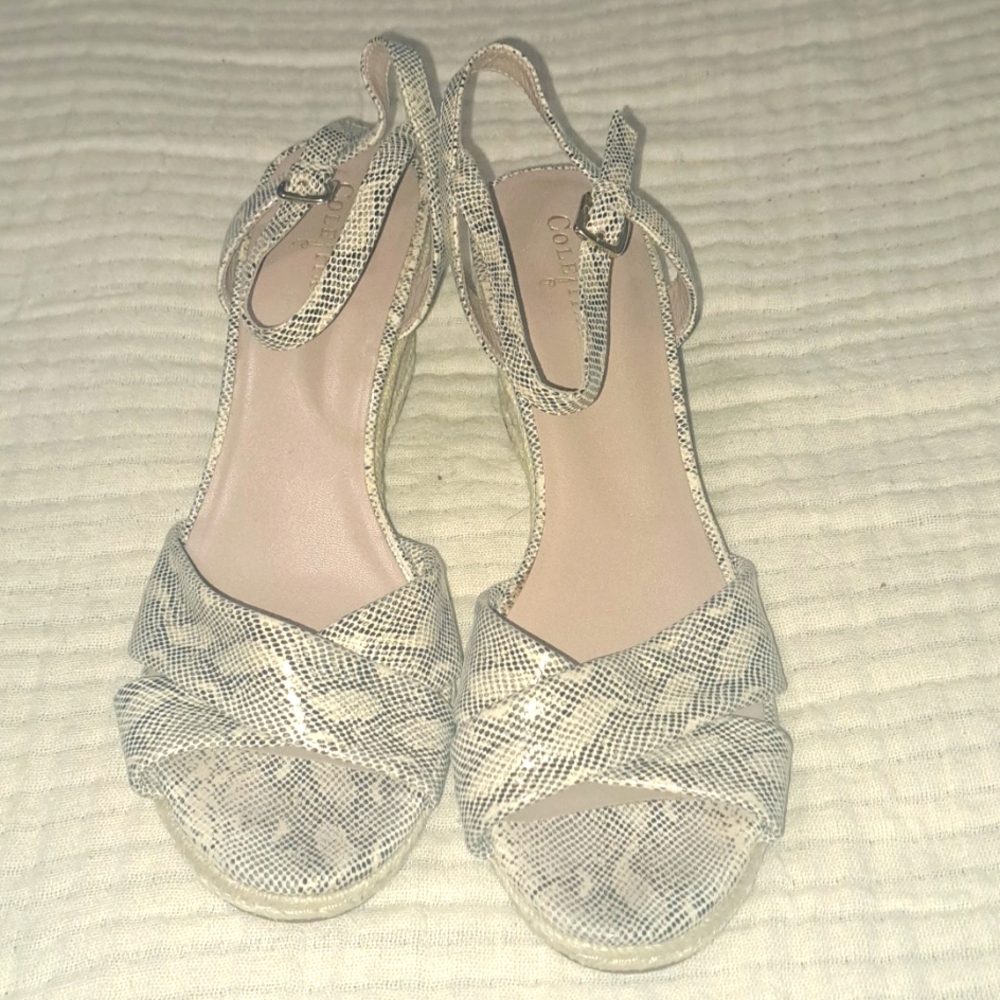 EUC Cole Haan Snake Print Leather Espandrille Wedge Sandals SZ 9.5